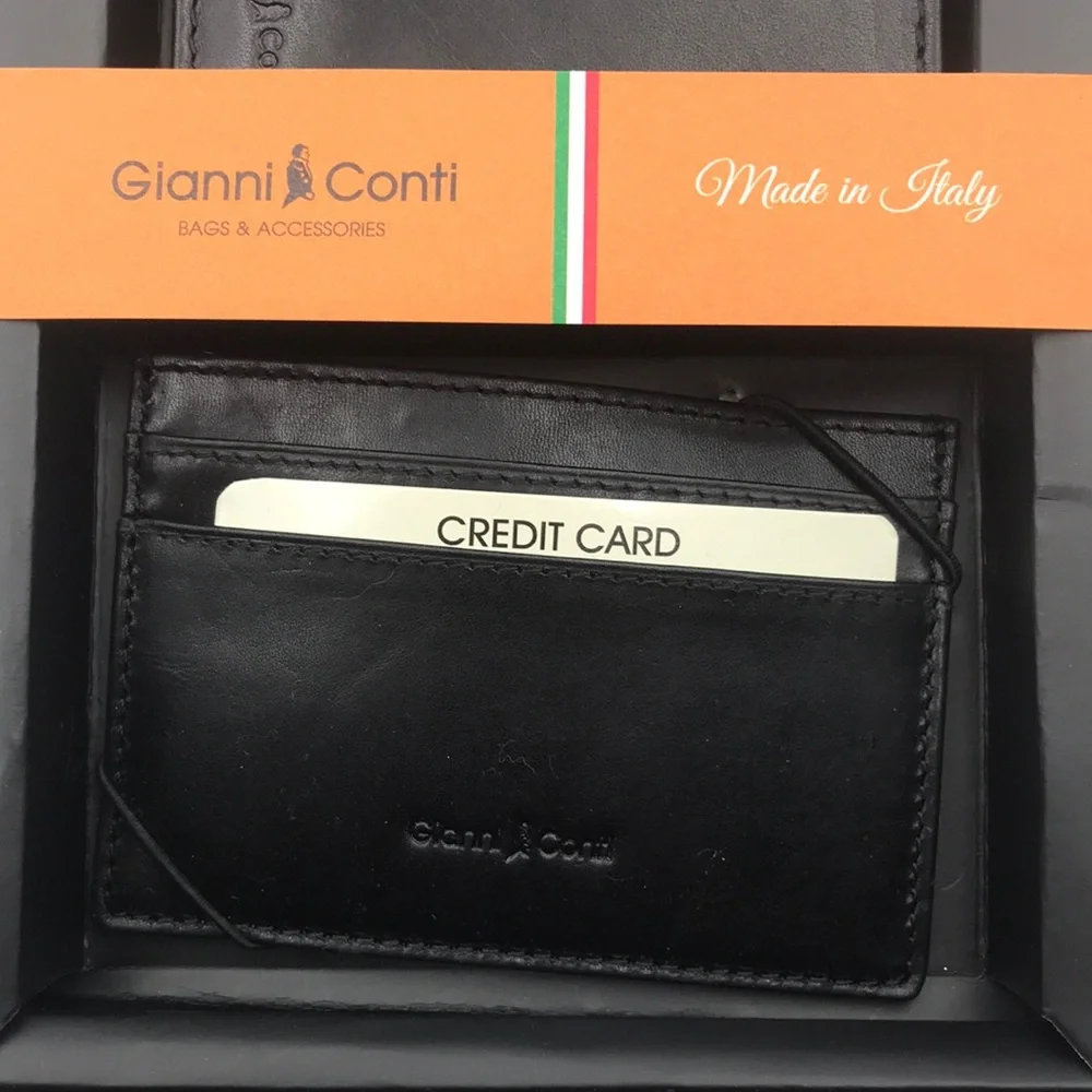 Gianni Conti Smooth Black Leather Wallet and Card Holder Set